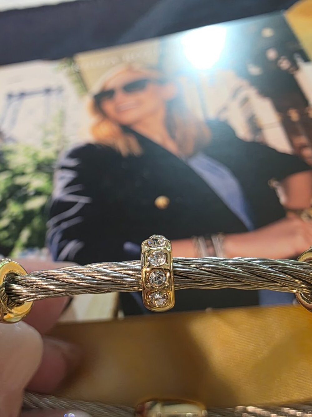 Frieda Rothman-2 tone wire and yellow gold cubic zirconia bracelet